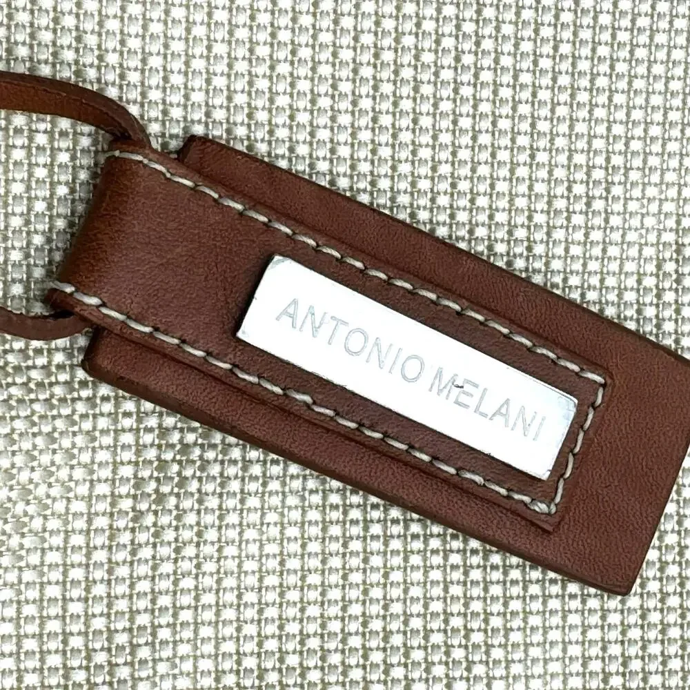 ANTONIO MELANI Tan Brown‎ Canvas Purse Handbag Shoulder Tote Faux Leather Trim